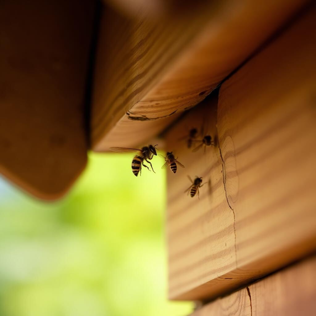 Eaves of a 1930s semi with wasps entering a gap where the soffit meets the fascia board
