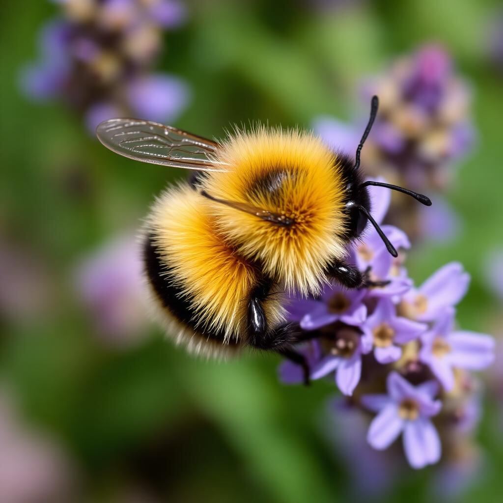 Fluffy bumblebee on a lavender flower